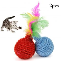 2PCS Bright Silk Feather Rope Grenade Ball Pet Cat Toy Claw Resistant Cat Hair Ball Toy Pet Interaction Supplies Random Color-knewpets