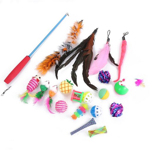 20pcs Cat Toys Set Interactive Funny Cat Scratcher Ball Toy Kitten Catnip Bell Toy Cat Teaser Feather Toy For Cat-knewpets