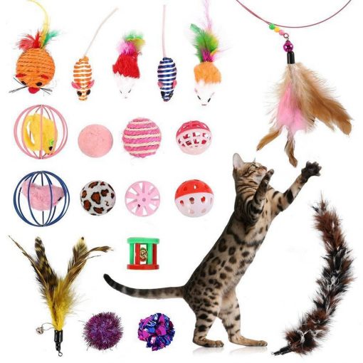 Pet Toy Funny Cat Stick Feather Bell Ball Sisal Ball Mouse Combination Toy Set Assorted Types Interactive Funny Cat Teaser Toy-knewpets