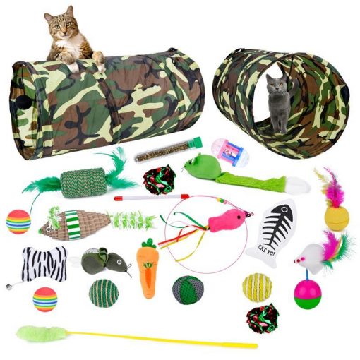 Funny Folding Pet Cat Tunnel Cat Play Tunnel Tubes Feather Tease Cat Sticks Kitten Mint Toys Puppy Toy 21 pcs/set-knewpets
